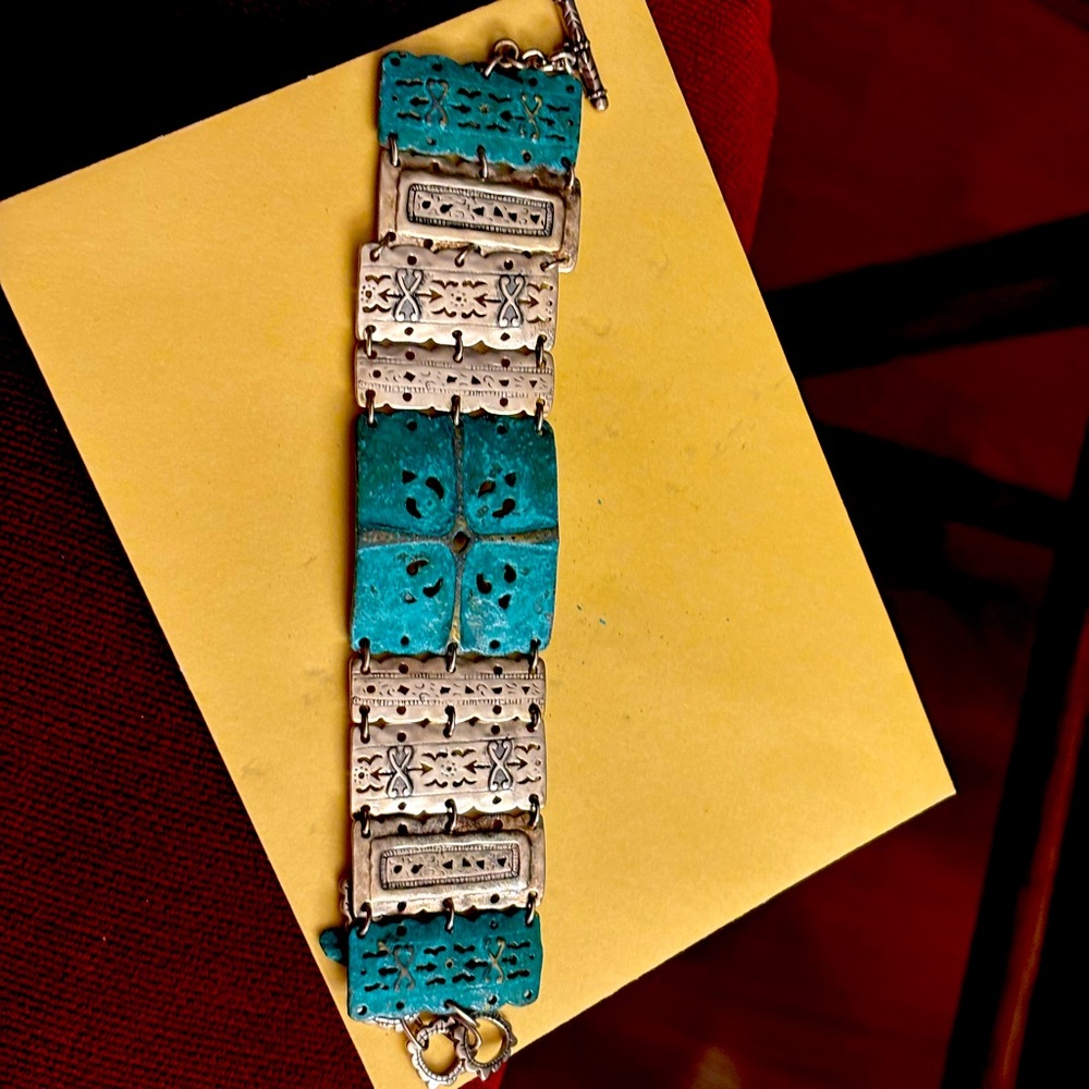 Silpada silver/patina brass/turquoise bracelet